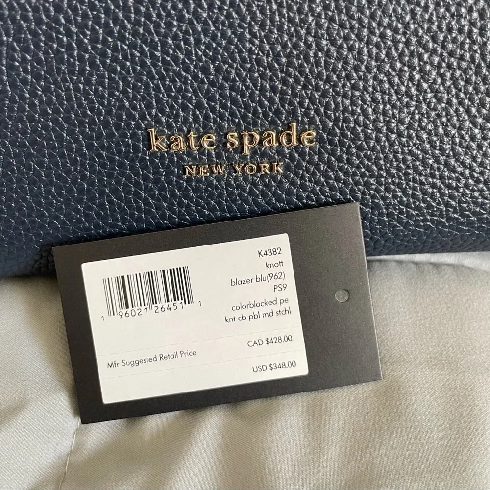 Kate Spade Navy and Green Colorblock Knott Purse Pebbled‎ Leather Medium